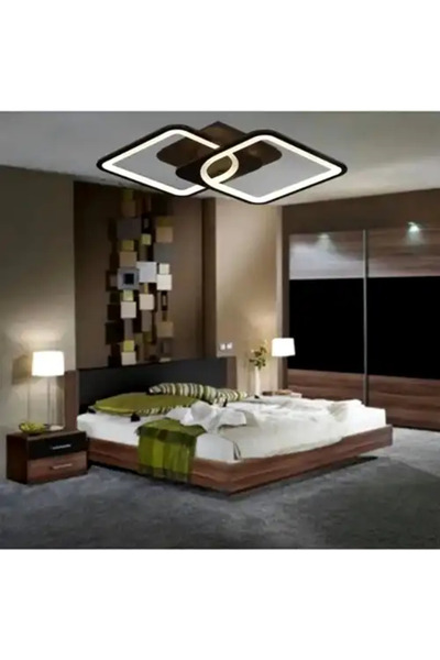 LED CONCEPT LED chandelier with 3 types of light and remote control, brown, square, 72W, dimmable, 40x40x10cm