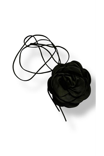 Atelier by Ece Floral Neck Accessory Satin Choker Necklace - Black
