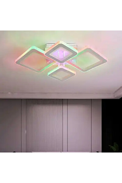 LED CONCEPT Lustra LED cu 3 tipuri de lumina + RGB si telecomanda, alba, patr...