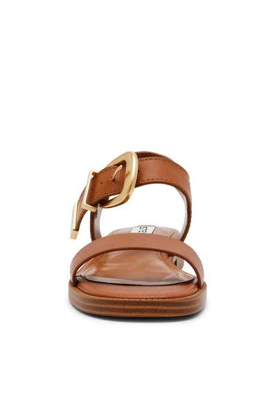 Steve Madden Womens Islander Cognac Leather Flat Sandals