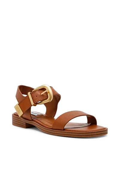 Steve Madden Womens Islander Cognac Leather Flat Sandals