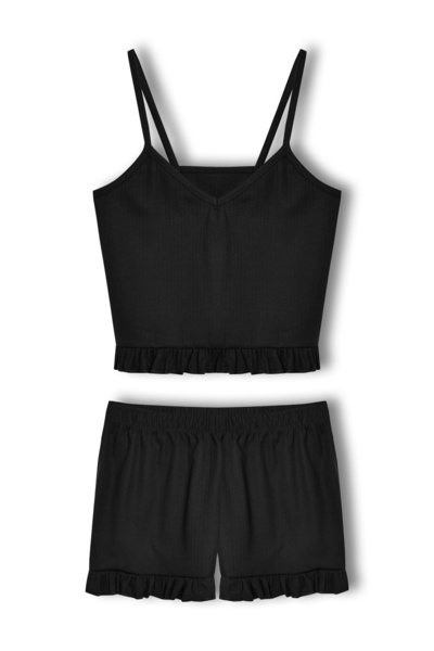 HNX Cotton Ribbed Crop Tank Top and Ruffle Shorts Women's Pajama Set