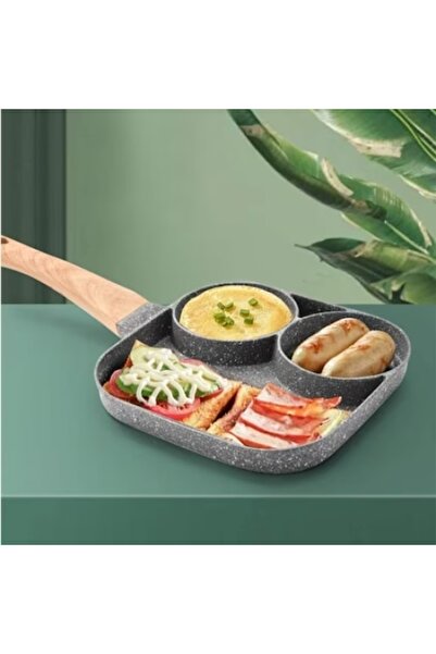 FOXMAG24 Frying Pan with 2 Egg Molds & Mini Grill, Non-Stick, Cool Handle, All Heat Sources, Gray