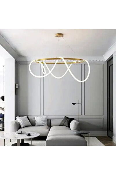 LED CONCEPT Lustra LED cu 3 tipuri de lumina si telecomanda, aurie, rotunda, ...