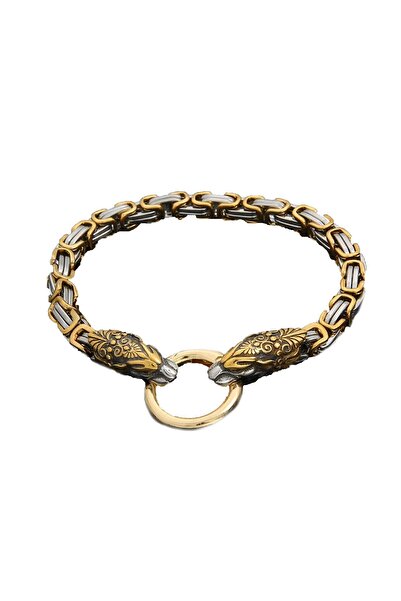 OEM Bratara barbati model viking, placat cu aur de culoare aurie si argintie