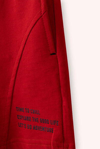 Panço Erkek Çocuk Yazı Detaylı Kırmızı Şort