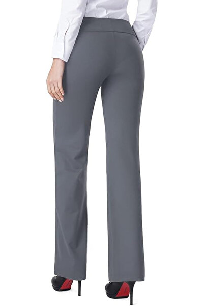 OEM Women's elegant straight gray pants with 2 slant pockets, M