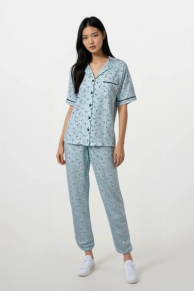 Ecrou Women's Mint Panda Kingdom Soft Texture Bebe Collar Top Pants Pajamas Suit