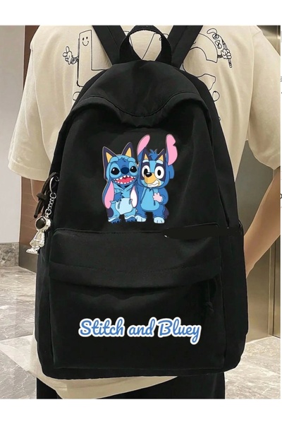 1blood Stitch and Bluey Double Printed School, Classroom, Course Backpack with Front Pocket