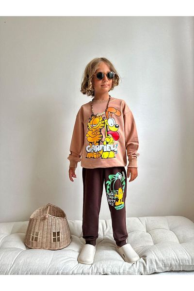 Patriko Boy's Garfi̇eld & Odi̇e Printed New Season 2 Thread Sweatshirt Tracksuit Bottom Top Set