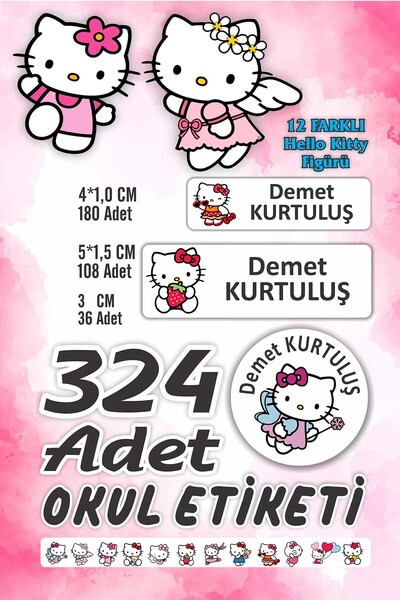 Mapi Kişiye özel isim baskılı Hello Kitty temalı (324 Adet) Okul gereçleri et...