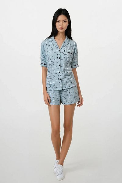 Ecrou Women's Mint Panda Kingdom Soft Texture Bebe Collar Top Shorts Pajamas Suit