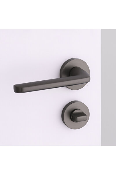 Badem10 Matte Titanium Wc Bathroom Type Door Handle with Rosette Right Left Suitable Modern Interior Door with Lock 1 Set