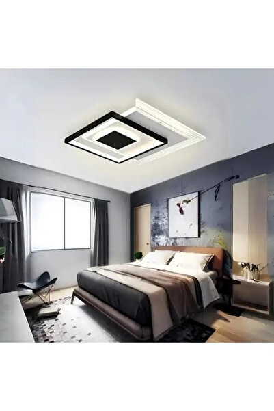 LED CONCEPT Lustra LED cu 3 tipuri de lumina si telecomanda, alba cu negru, p...