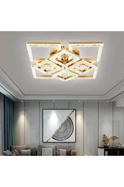 LED CONCEPT Lustra LED cu 3 tipuri de lumina si telecomanda, aurie, patrata, ...