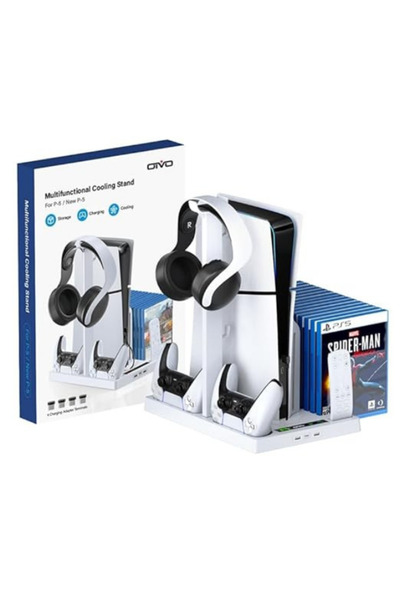 Generic Premium All-in-One Vertical Cooling Stand with Dual Controller Charger for PS5 & PS5 Slim Consoles