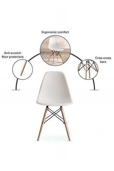Taimi 5-Piece Dining Set, Modern Round Dining Table 80cm with 4 White Plastic Chairs and Wooden Legs