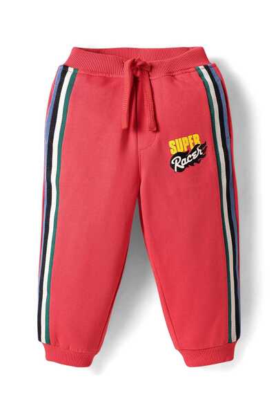 Babyhug Cotton Looper Knit Full Length Lounge Pant With Text Print - Red