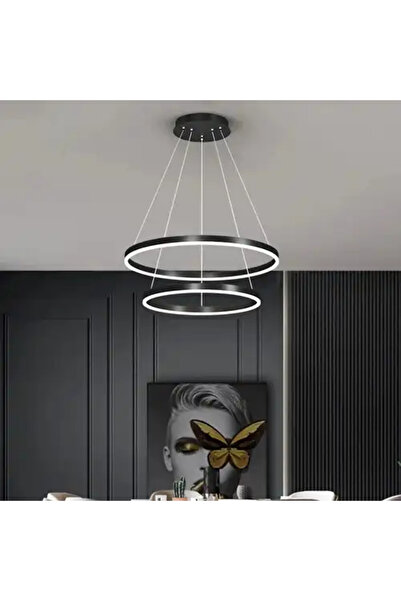 LED CONCEPT Lustra LED cu 3 tipuri de lumina si telecomanda, neagra, rotunda,...