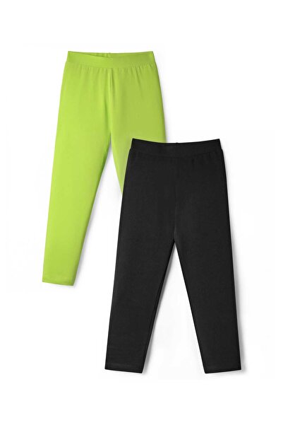 Pine kids بنطال ضيق كامل الطول من القطن والليكرا بلون واحد (عبوة من قطعتين) -...