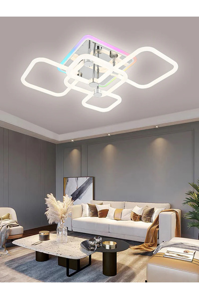 LED CONCEPT LED chandelier with 3 types of light + RGB and remote control, 54W, dimmable, white with silver