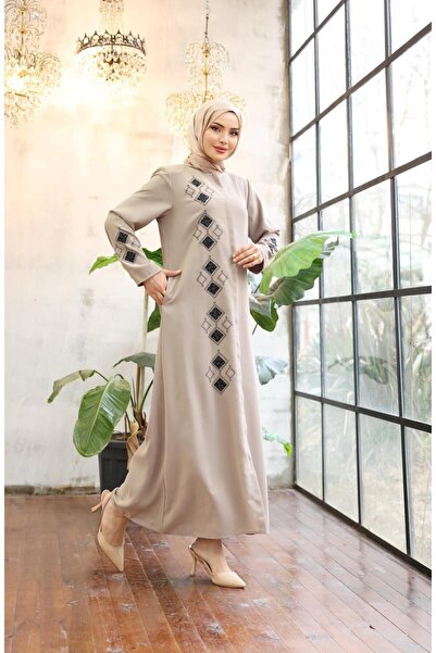 KMKkombin KADIN İŞLEME DESENLİ CEP DETAYLI FERMUARLI MEVSİMLİK TESETTÜR PARDESÜ 2512