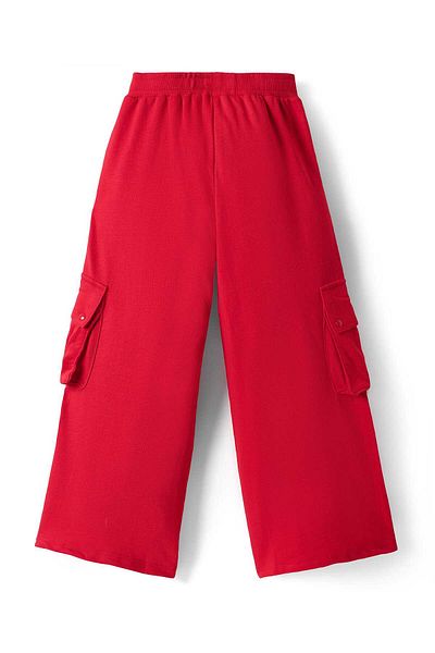 Honeyhap Premium 100% Cotton Looper Knit Track Pants with Bio Finish & Cargo Pockets - Red
