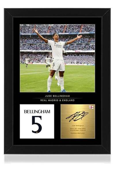 Emoda home Trove عرض صور مؤطرة مقاس A4 للاعب جود بيلينجهام من نادي إف سي - توقيع رقمي منسوخ - هدية لنادي ريال مدريد