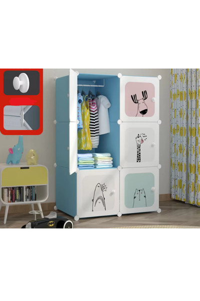 Generic Modern Cartoon Kids Wardrobe – Foldable Plastic Storage Closet for Baby & Toddler Bedroom Furniture