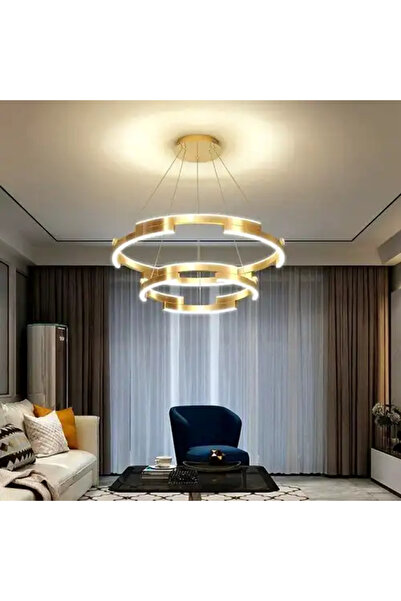 LED CONCEPT Lustra LED cu 3 tipuri de lumina si telecomanda, aurie, rotunda, ...