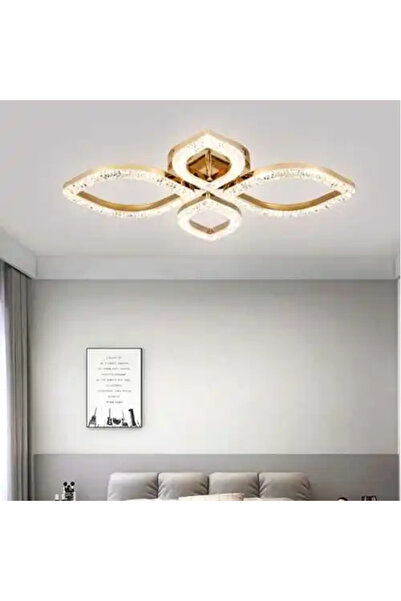 LED CONCEPT Lustra LED cu 3 tipuri de lumina si telecomanda, aurie, ovala, 96...