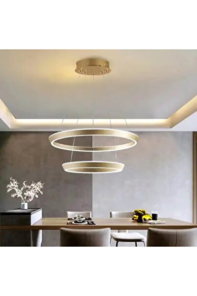 LED CONCEPT Lustra LED cu 3 tipuri de lumina si telecomanda, aurie, rotunda, ...