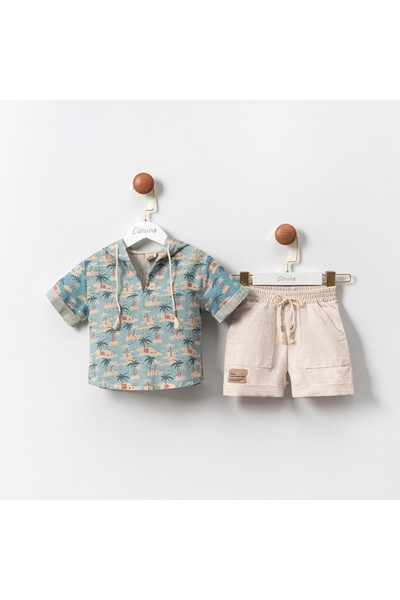 Cumino Tory Blue 2-Piece Hooded Short Sleeve Pants Men's Set 9-12-18-24 Months