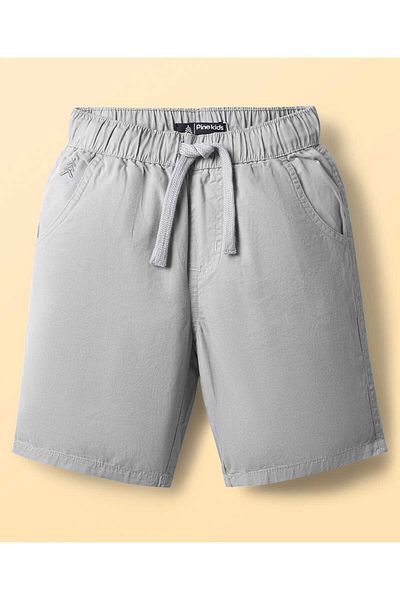 Pine kids Cotton Woven Knee Length Solid Shorts - Light Grey