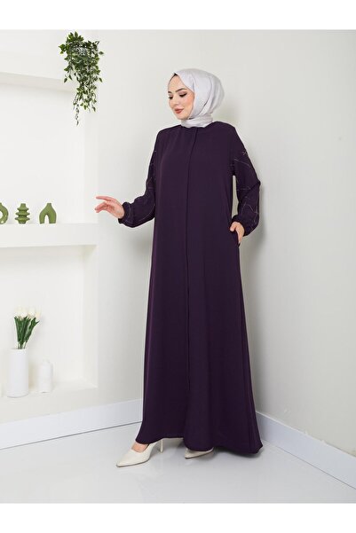 KMKkombin KADIN KOL TAŞLI FERMUARLI CEP DETAYLI TESETTÜR PARDESÜ 102