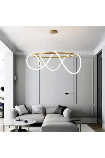 LED CONCEPT Lustra LED cu 3 tipuri de lumina si telecomanda, aurie, rotunda, ...