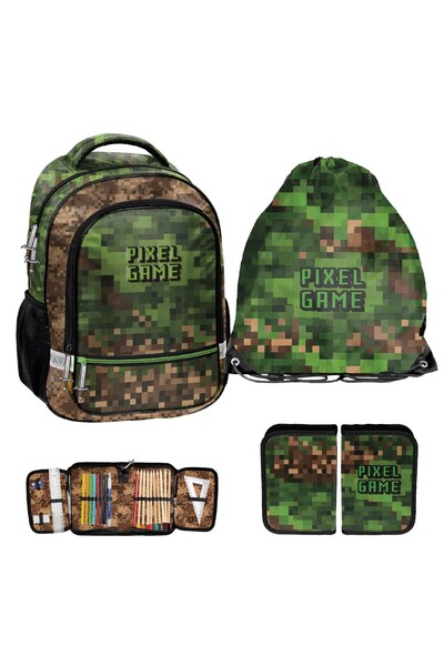 zola School bag set with pencil case and Minecraft backpack, 22 accessories, 2 compartments, 38x28x15 cm