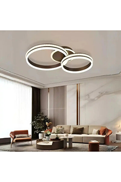 LED CONCEPT Lustra LED cu 3 tipuri de lumina si telecomanda, maro, rotunda, 1...