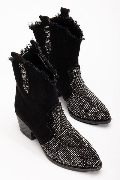 MS SUGAR SHOES Women's Ripped Detailed Denim Boots Stoned Cowboy Style Cowgirl Boots