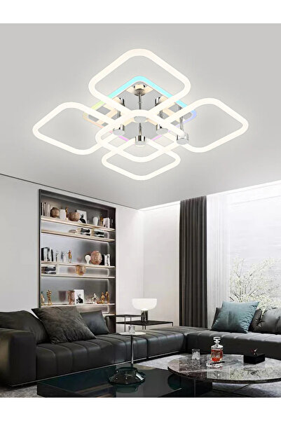 LED CONCEPT LED chandelier with 3 types of light + RGB and remote control, 63W, dimmable, white with silver
