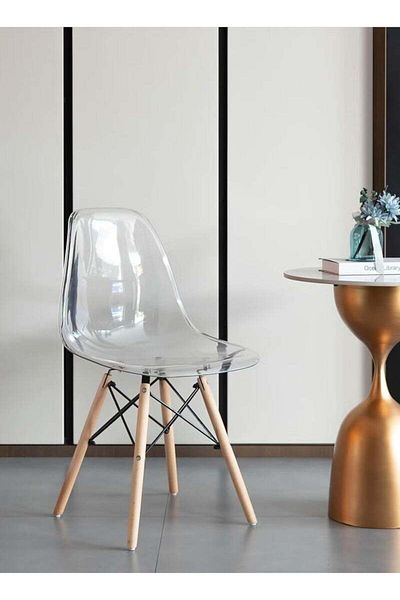 Taimi 3-Piece Modern Dining Set, Round White Table 80x80x72cm with 2 Ergonomic Transparent Plastic Chairs