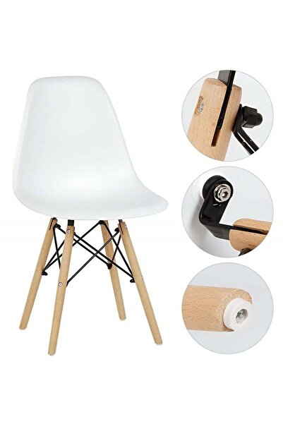 Taimi 5-Piece Dining Set, Modern Round Dining Table 80cm with 4 White Plastic Chairs and Wooden Legs