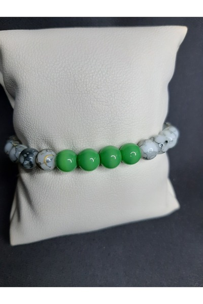 MRYart Green Glass Beads and Gray Patterned Beaded Bracelet – Unisex