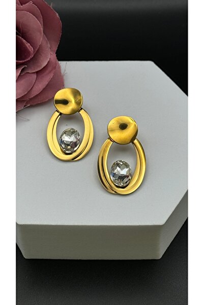 Çelik Big Stone Dangle Design Earrings