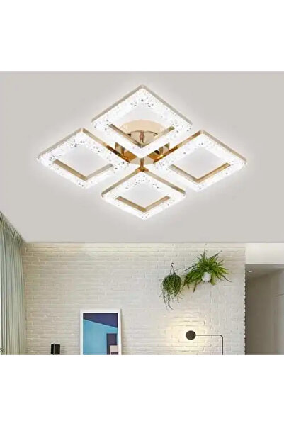 LED CONCEPT Lustra LED cu 3 tipuri de lumina si telecomanda, aurie, patrata, ...