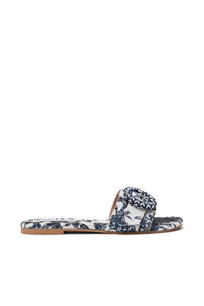 Steve Madden Womens Merla Blue/White Flat Sandals