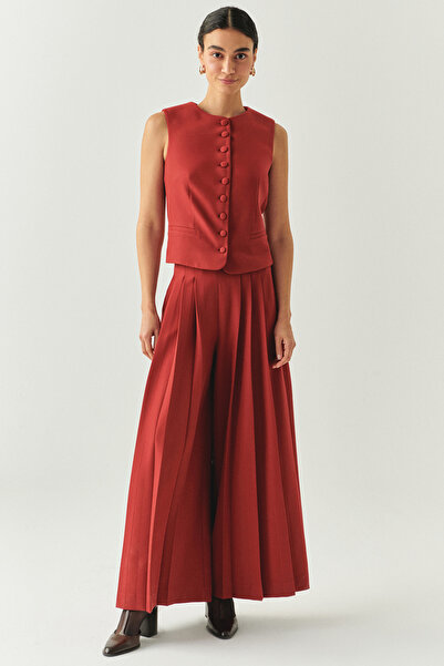 Exquise Bisiklet Yaka Fileto Cep Astarlı Düz Regular Yelek