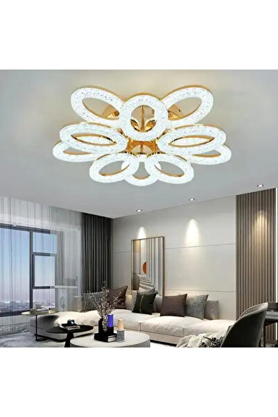 LED CONCEPT LED chandelier with 3 types of light and remote control, gold, oval, 200W, dimmable, 60x60x10cm
