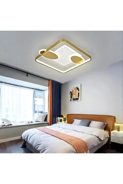 LED CONCEPT LED chandelier with 3 types of light and remote control, gold with white, square, 110W, dimmable, 46x40x7cm