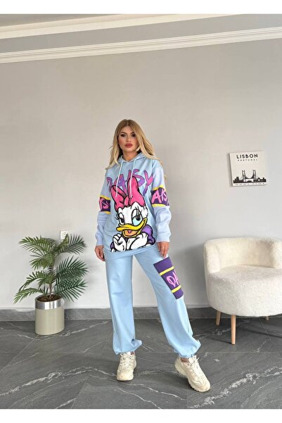 Sep Butik Hooded Daisy Printed Relaxed Fit Double Suit